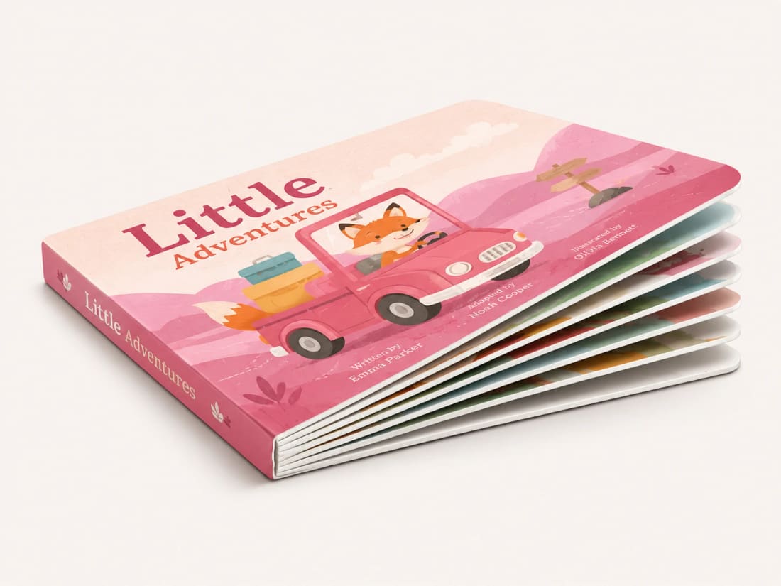 Children's board book with thick pages and rounded corners